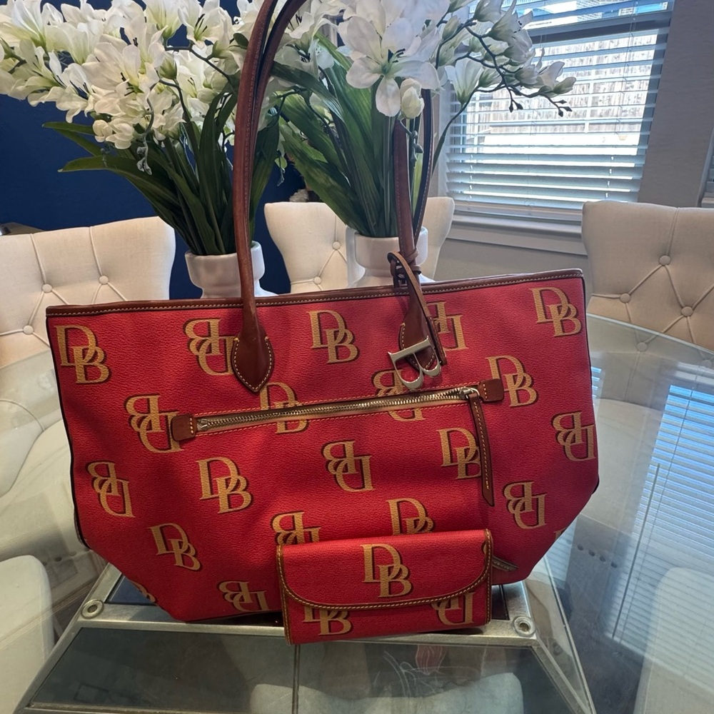 Dooney & Bourke Red Logo Tote with Matching Wallet